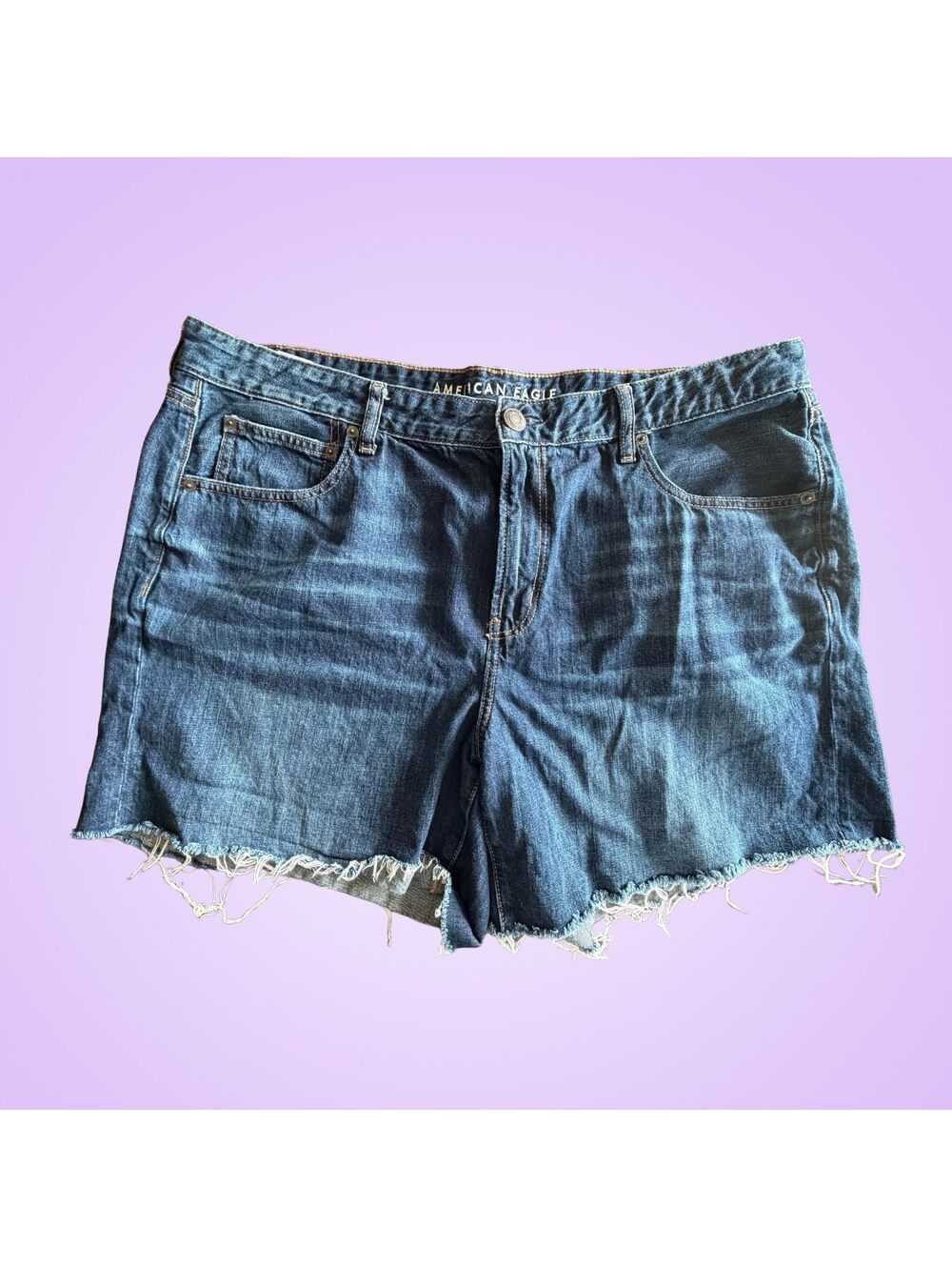 American Eagle Tomgirl Midi Denim Cutoff Shorts Women’s Size 20 | Raw Hem Blue